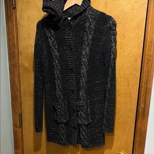 Sans Souci Black with Gold Cable Knit Cardigan